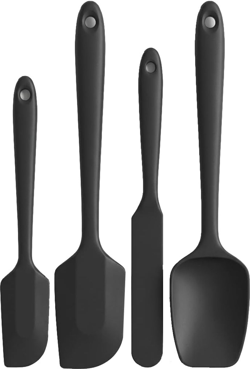 Set van 4 siliconen lepels, set siliconen keukengerei, siliconen kook- en menglepels, ontwerp uit één stuk, bakgereedschap voor bakken, koken, roeren, deeg, crèmes en algemeen keukengebruik