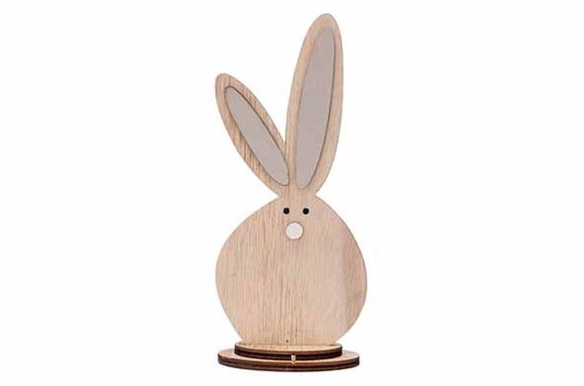 Konijn Long Ears Taupe Natuur 8x4xh17cm Rond Hout
