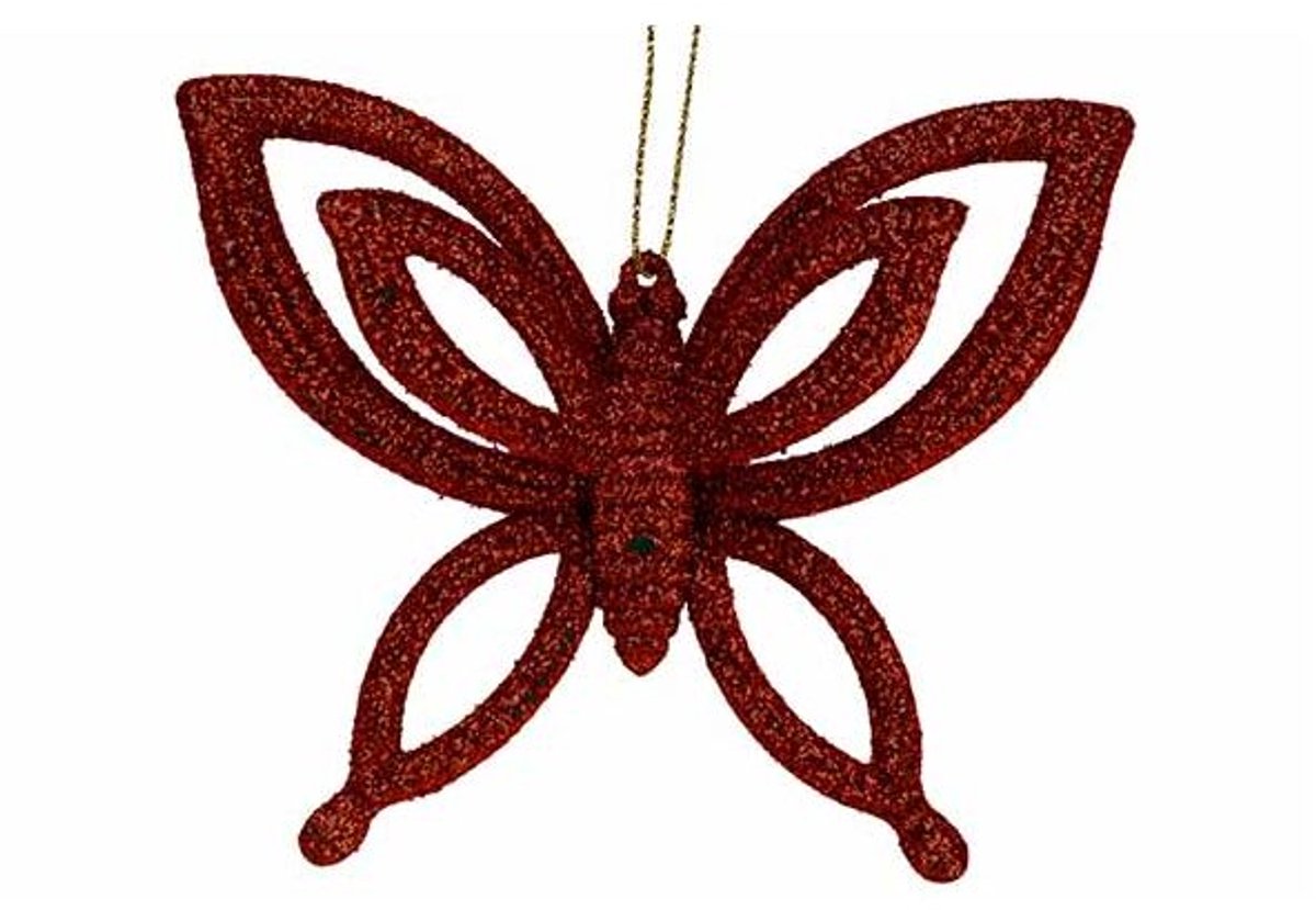 Hanger Butterfly Glitter Rood 10x2,5xh8, 5cm Kunststof