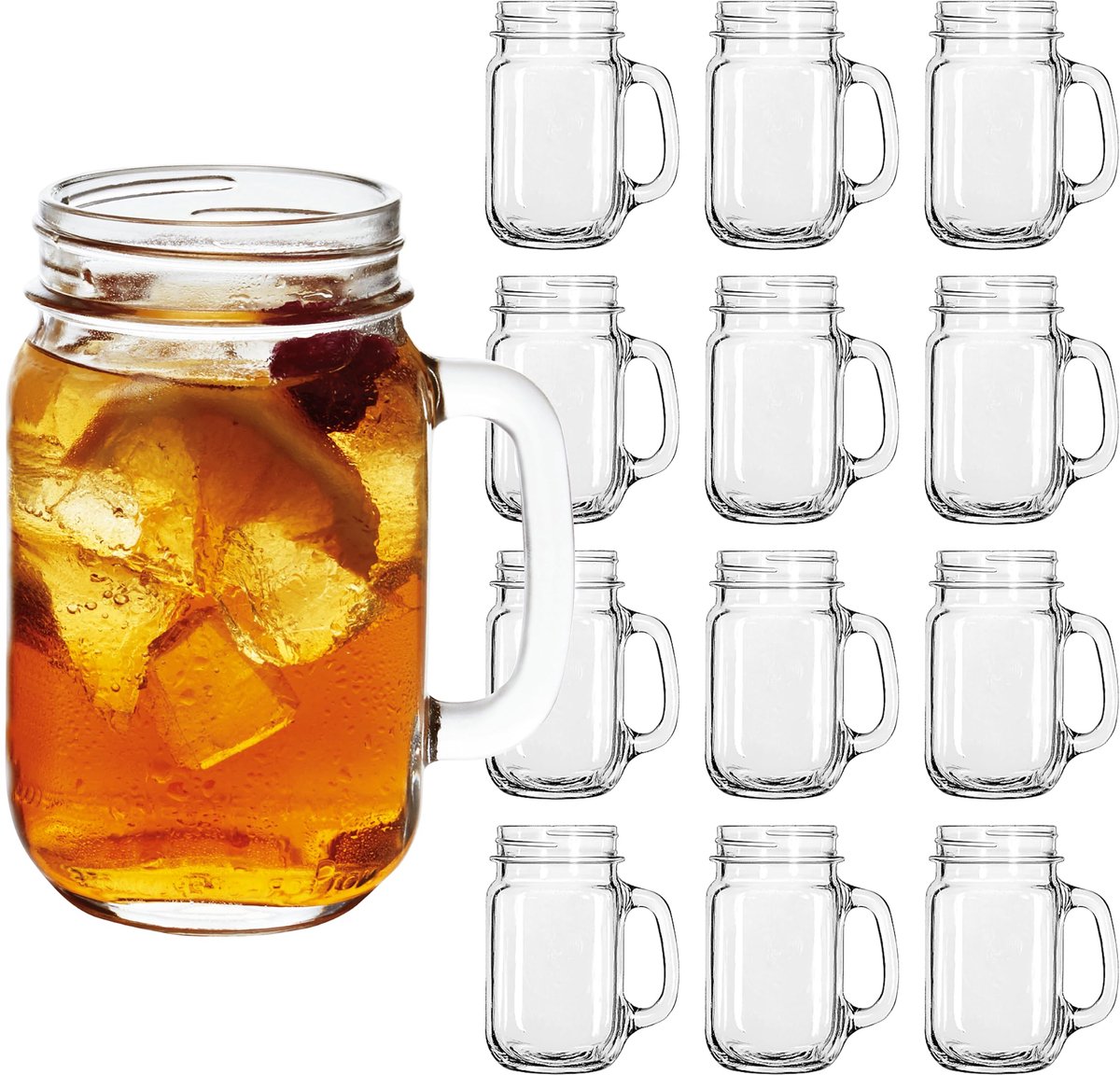 Libbey Drinking Jars Drinkglazen - Waterglazen Set - Transparant Geperst Glas - 488 ml - 12 Stuks