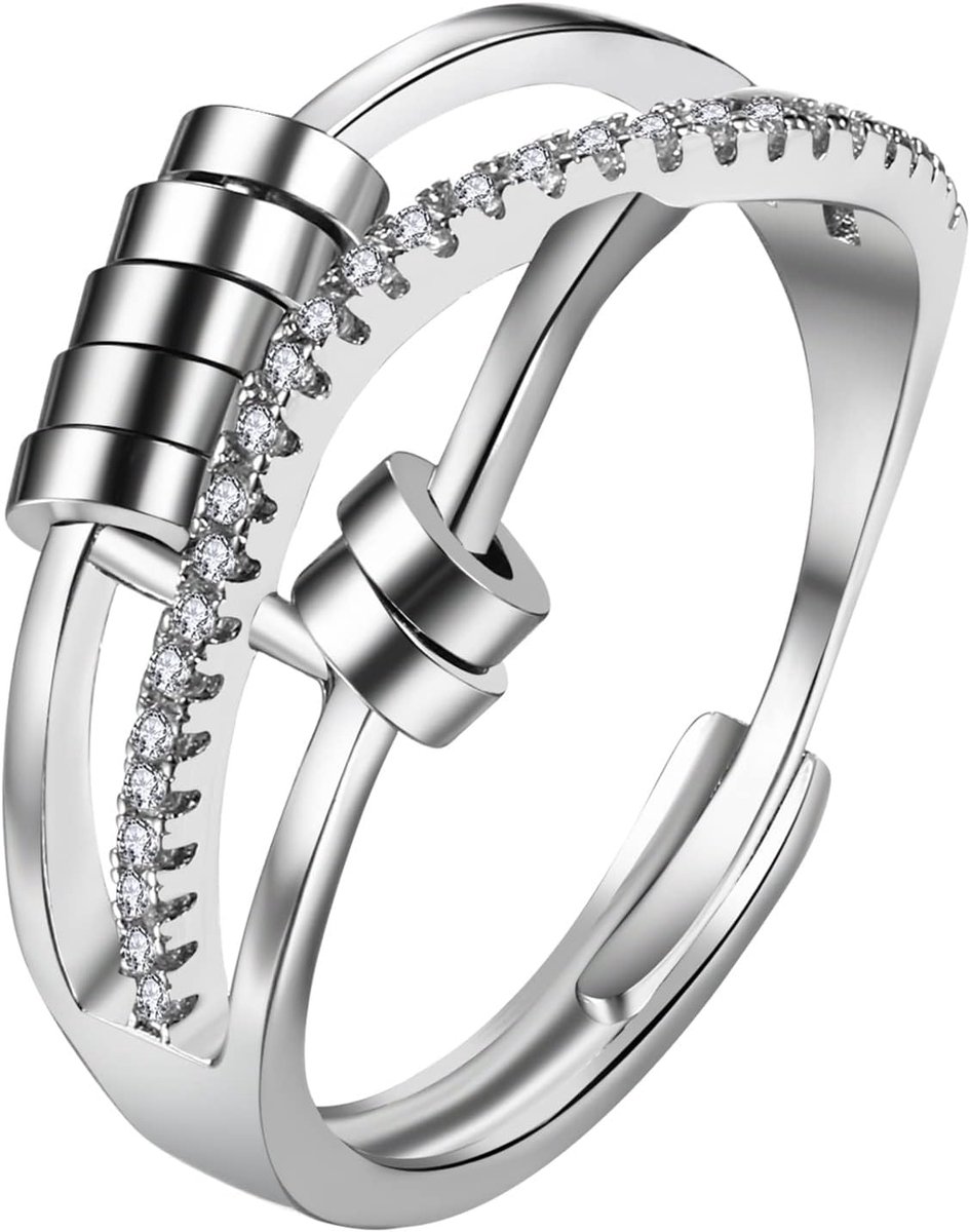 Angst Ring voor Vrouwen Hypoallergeen RVS Fidget Spinner Ringen Verstelbare Open Duimringen voor Stress Relief