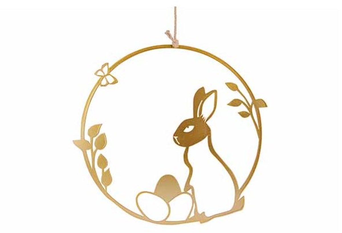 Hanger Rabbit Eggs And Flowers Goud 25x, 5xh25cm Rond Metaal