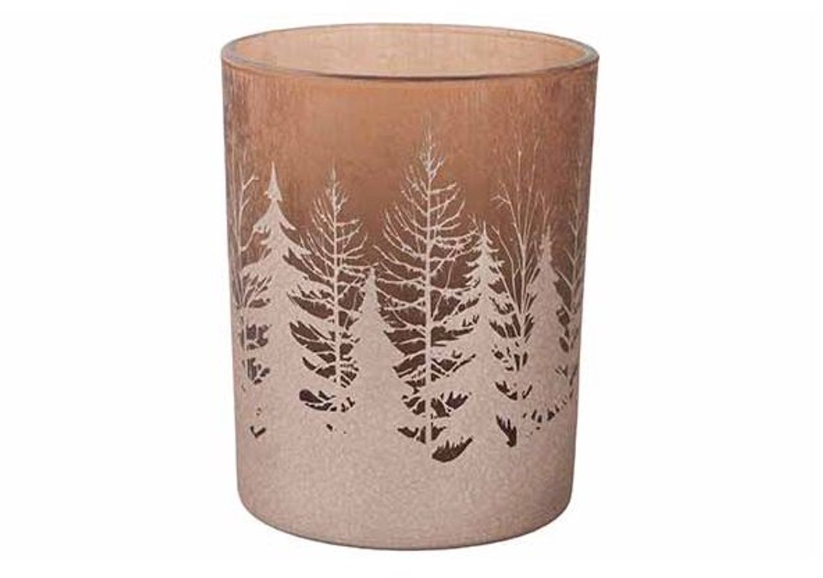 Theelichthouder Cracke Trees Roze 10x10x H12,5cm Glas