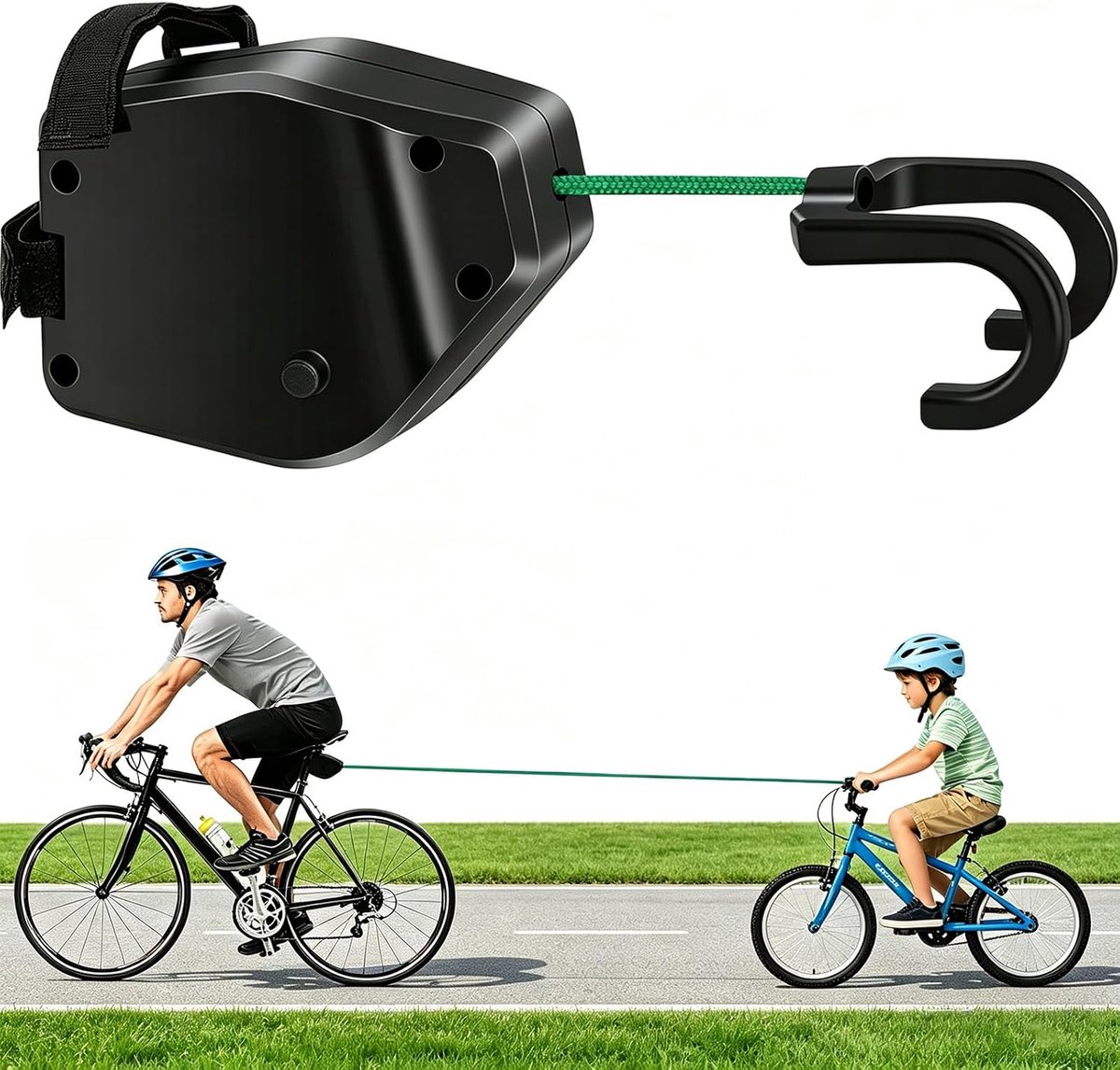 sleeptouw fiets kinderen, scheurvast gevlochten touw fiets sleeptouw | 2,5 m fiets-sleepkabel, automatisch oprolbaar, max. belasting: 500 lbs, robuuste PP-behuizing, eenvoudig te gebruiken
