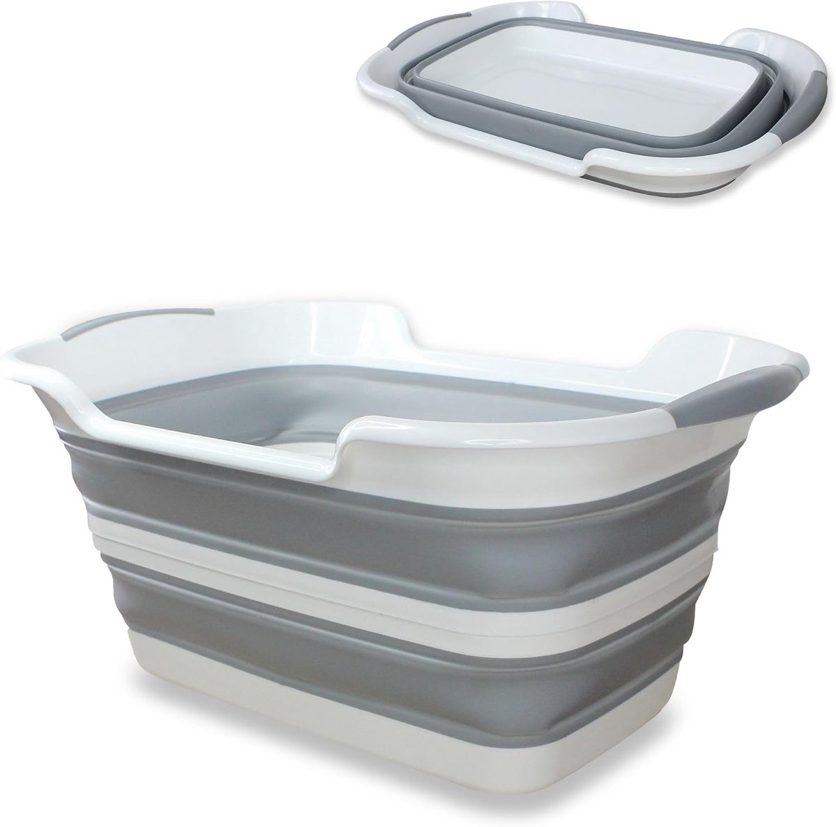 Maxi Wasmand, opvouwbaar, 2 handgrepen, inhoud 27 l, intrekbare opbergdoos of compacte reinigingscontainer, rubber, 60 x 39 x 27 cm, kleur grijs en wit