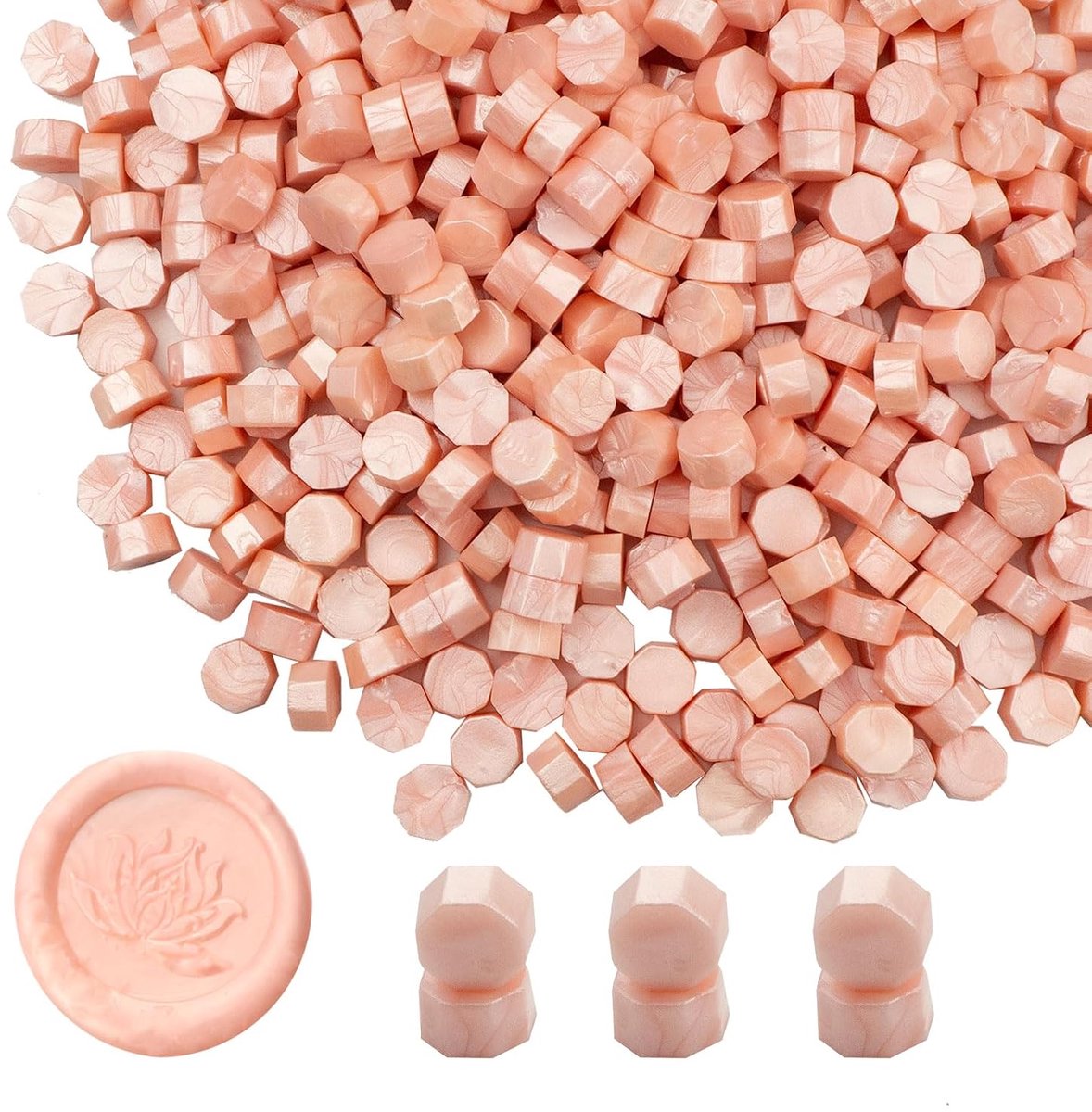 Ioggtser 500 PCS Octagon Verzegelende Wasparels voor Waszegelstempel, Verzegelende Parels voor Huwelijks- en Feestuitnodigingen (Pearlescent Pink)