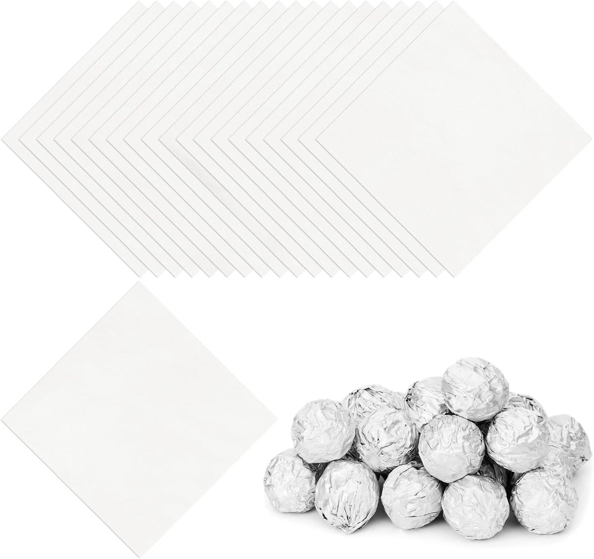 Folie Snoepwikkels 15,5 x 15,5 cm, 100 stuks vierkant, glanzend aluminiumfolie, snoep inpakpapier voor doe-het-zelf chocoladesnoepjes, verpakkingsdecoratie, zilver