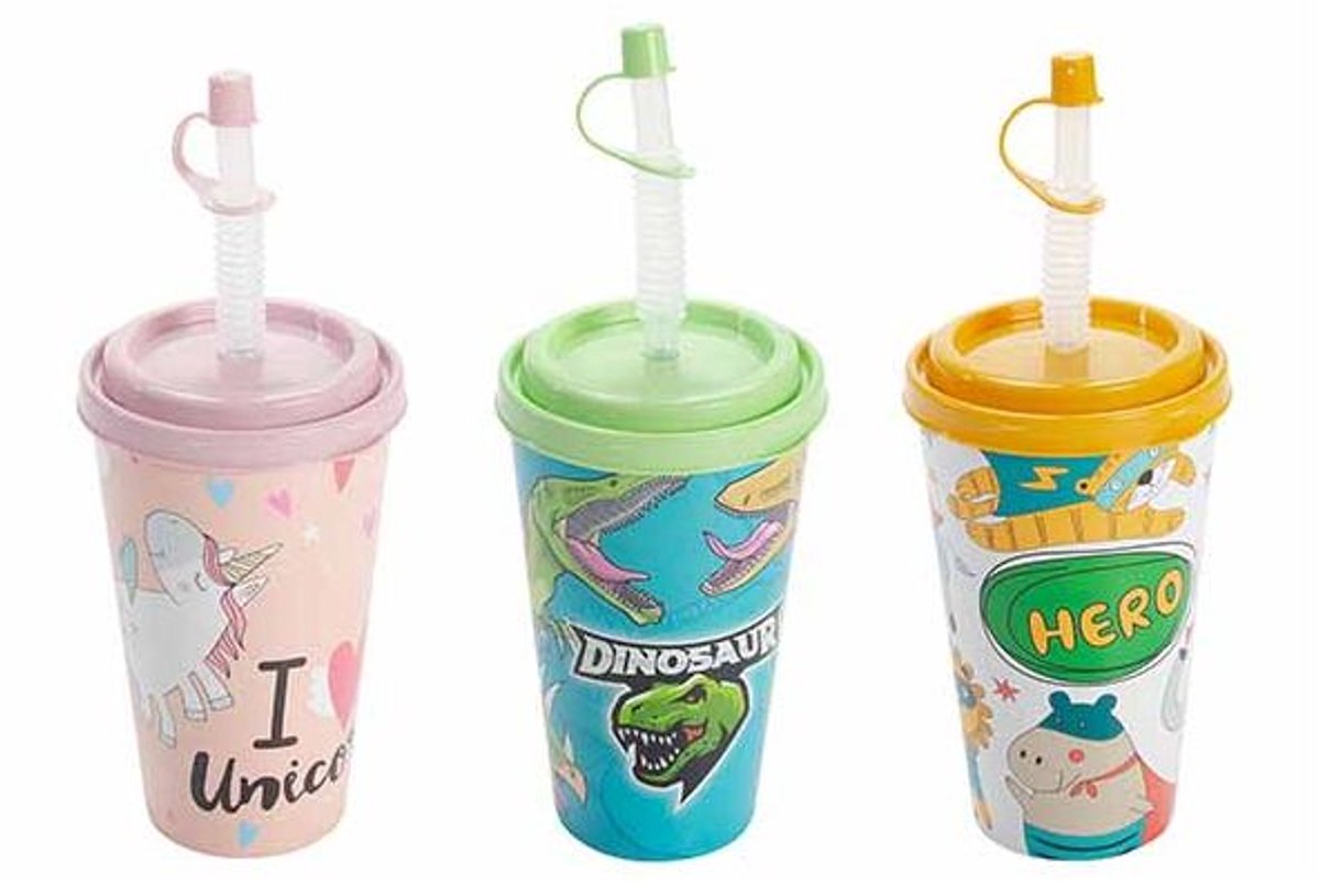 Sapporo Fantasy Animals Drinkbeker 56cl + Deksel En Rietje D9,2xh22,7cm - 3ass