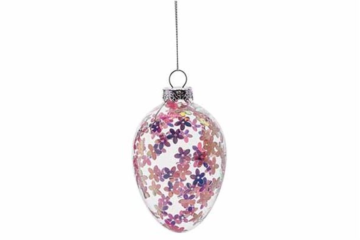 Hanger Flower Egg Roze 6x6xh9cm Glas