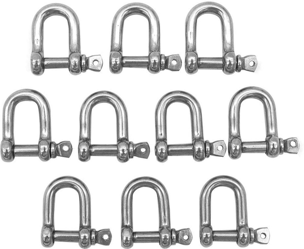 10 Stks M6 316 RVS D Ring Shackle Lock,Beugel Chain Buckle Lifting Shackle,voor Heavy Duty bouw Marine Shackles,Voertuig Herstel, Vervoeren