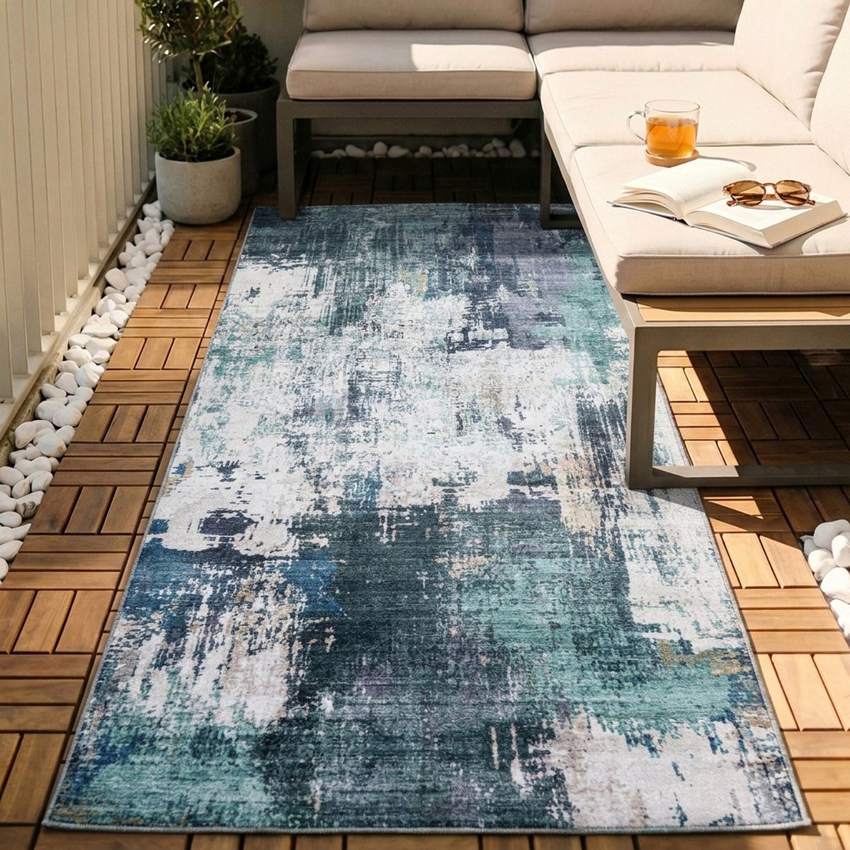 Fraai Wasbare loper - Domingo Grunge Groen/Creme - 80x180cm