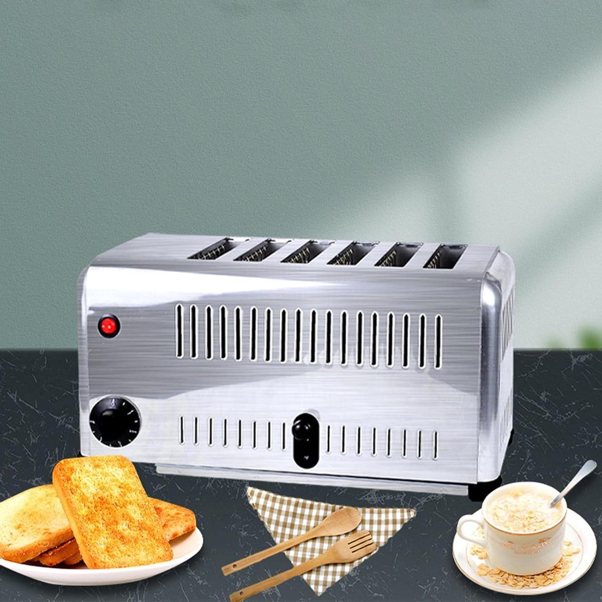 Broodrooster 6 Plakken - Rooster Apparaat - Ontbijt Maken - Extra Brede Sleuven - 1680 Watt - Zilver