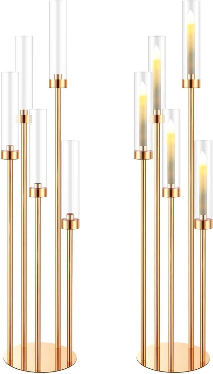 Kandelaar Set - Kaarsenhouder Centerpieces - Feestdecoratie - Vijfarmig Ontwerp - 102.5 cm Hoog - Goud