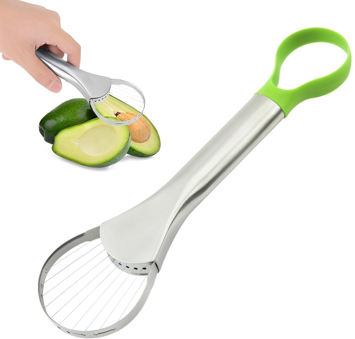 Dailygoods- Avocadosnijder Roestvrij Staal - Eenvoudig te Reinigen - Snijden/Verwijderen - Ophangbaar - Lichtgewicht - 24,5 x 6,2 cm - Avocado-tool