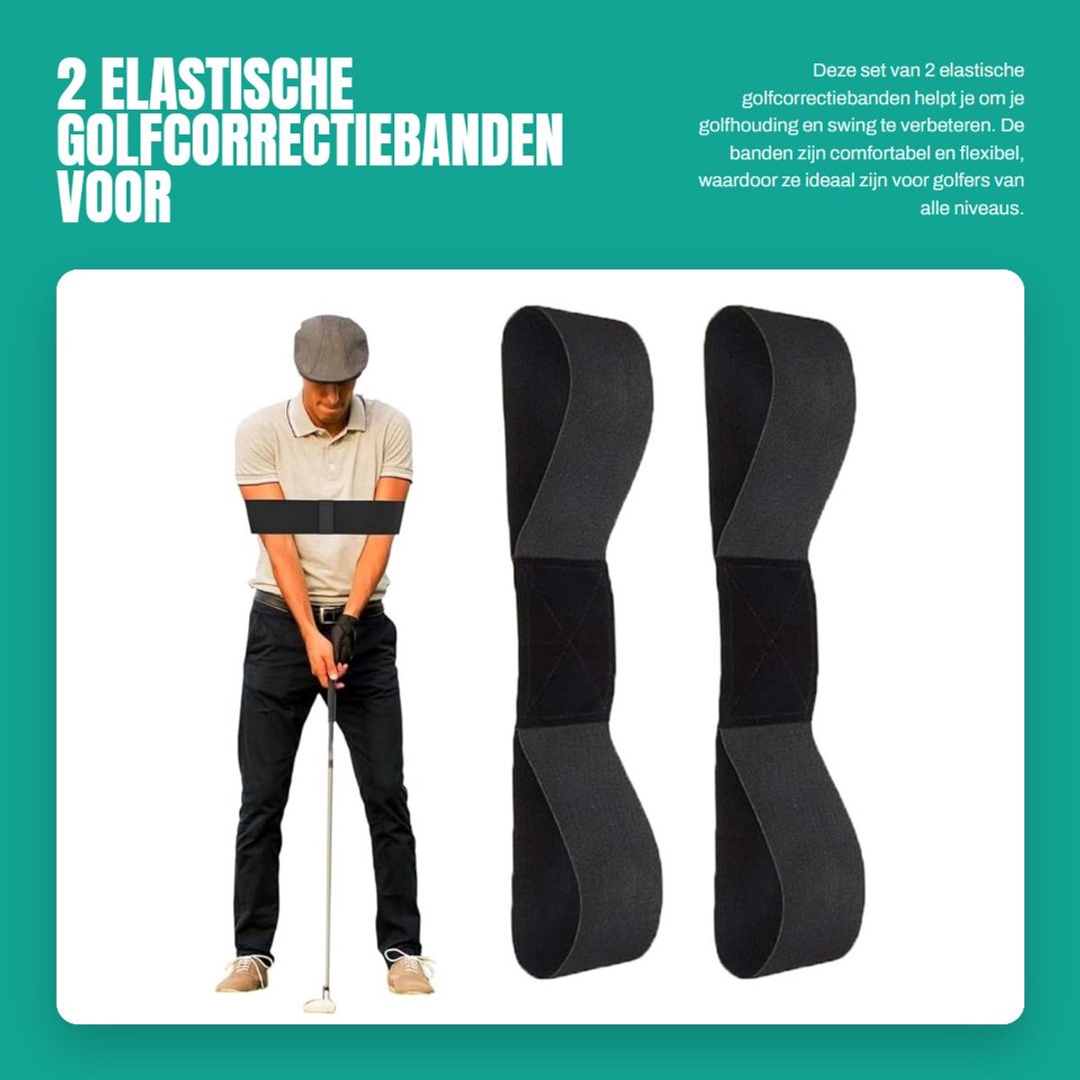 Dailygoods- Verbindingsbanden 2 stuks - Golftraining - Golftrainingsmateriaal - Correctie houding - Comfortabel - Flexibel 35 x 7 cm