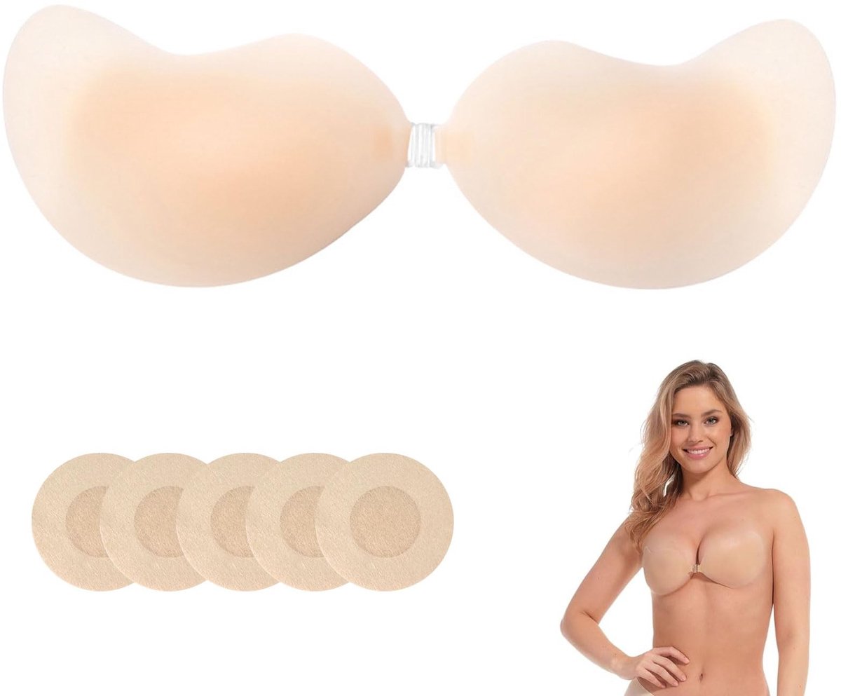 Dailygoods- Plak BH Ultradun - Push-up Beha - Rugvrij - Onzichtbaar - Siliconen - Inclusief Tepelhoezen
