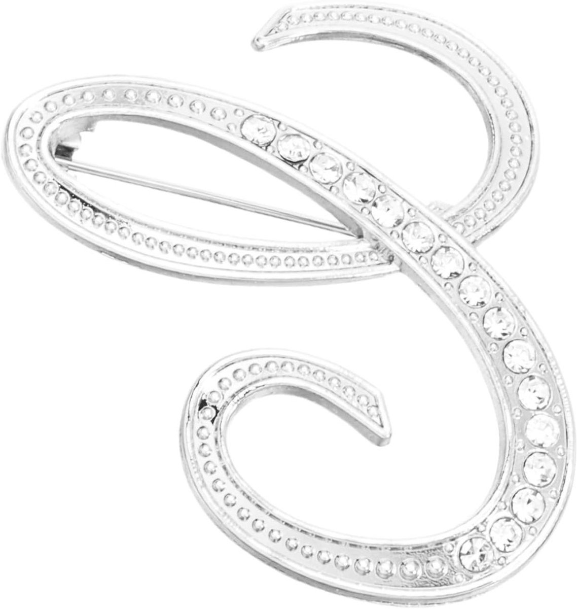 Letter Broches - Initial Pins - Kleding Versieren - Metaal met Kristal - 8.9 x 6.1 cm - Zilverkleurig