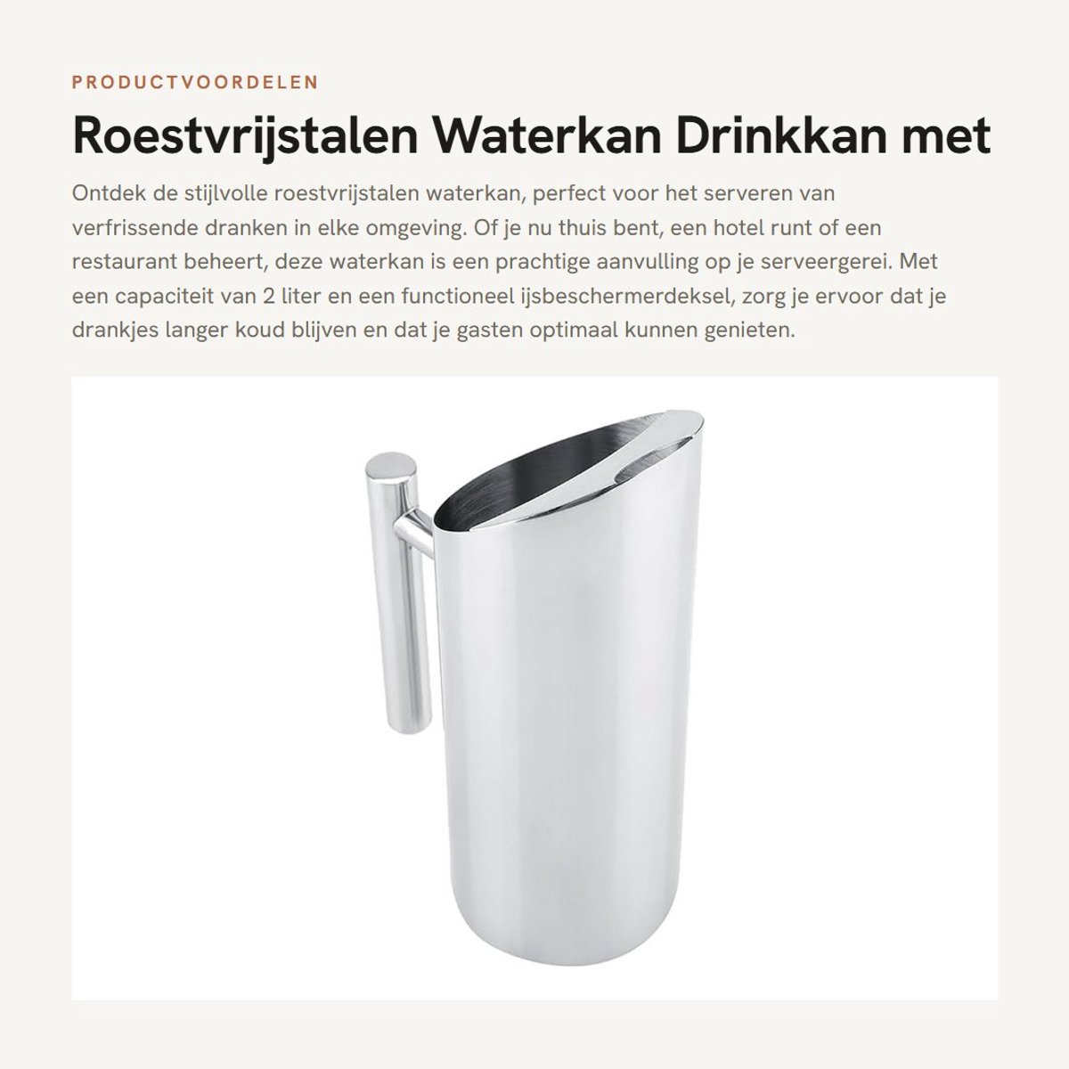 Dailygoods- Waterkan Roestvrijstalen - Drinkkan 2L - IJsbeschermerdeksel - Ergonomische Handgreep - Stijlvol Ontwerp - Morspreventie