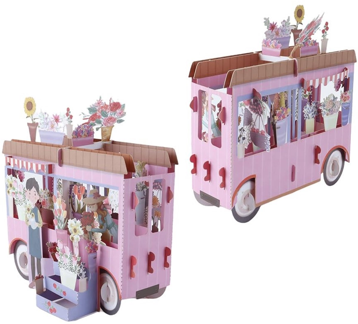 Dailygoods- Verjaardagskaart 3D Pop-Up - Handgemaakte Bloemenwagen - Wenskaart met Envelop - Set met Notitiekaartje - Geschikt voor Jubilea en Valentijnsdag