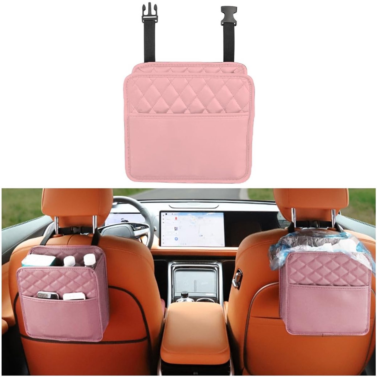 Dailygoods - Lederen Afvalemmer voor Auto - Opvouwbaar en Draagbaar - Roze - Multifunctioneel Interieur Accessoire - Geschikt voor Auto's