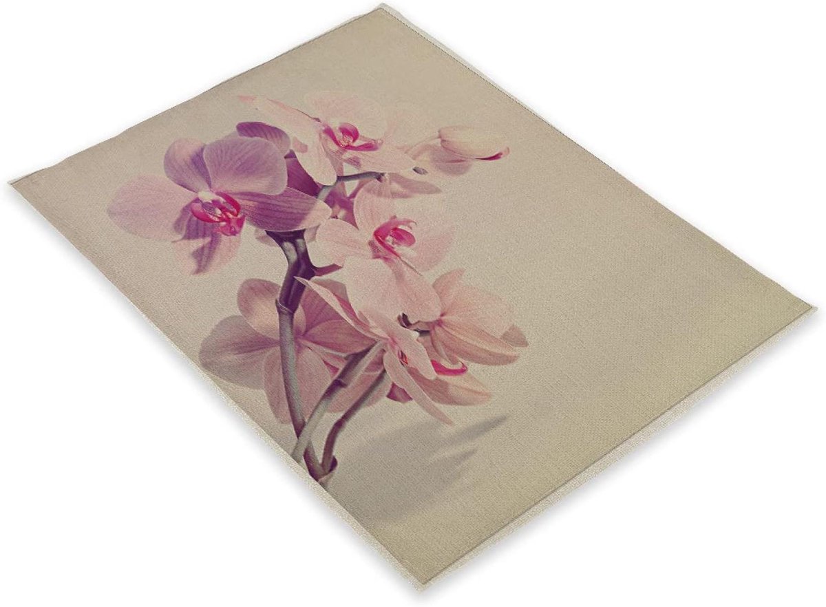 Tafelmatten Bloem - Placemats Set - Diner Decoratie - Hittebestendig Vlekproof - 6 Stuks 30x45cm - Roze