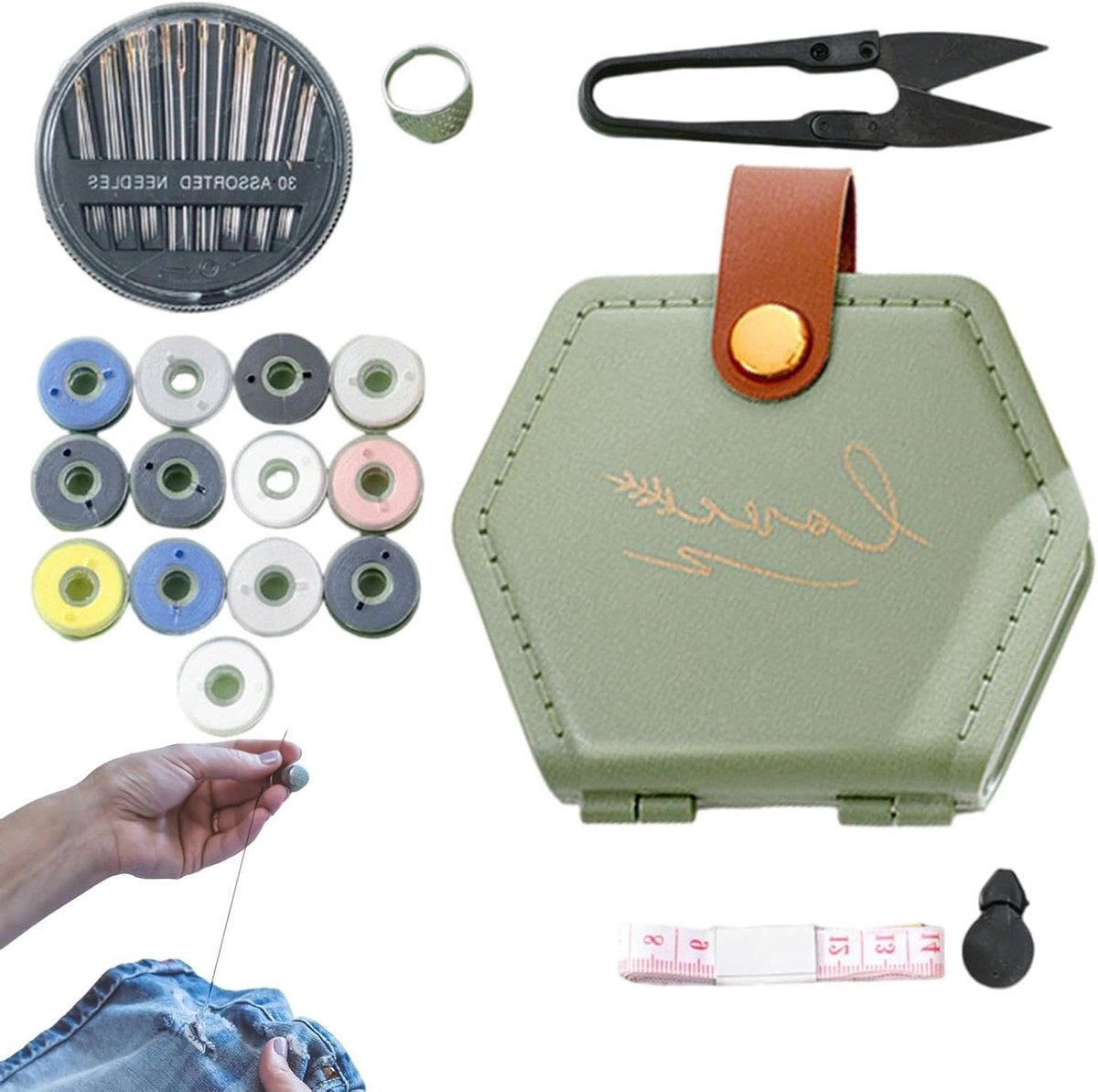 Basisnaaiset - Reparatieset - Kleding Repareren - Compleet met toebehoren - 14 x 9 cm - Groen