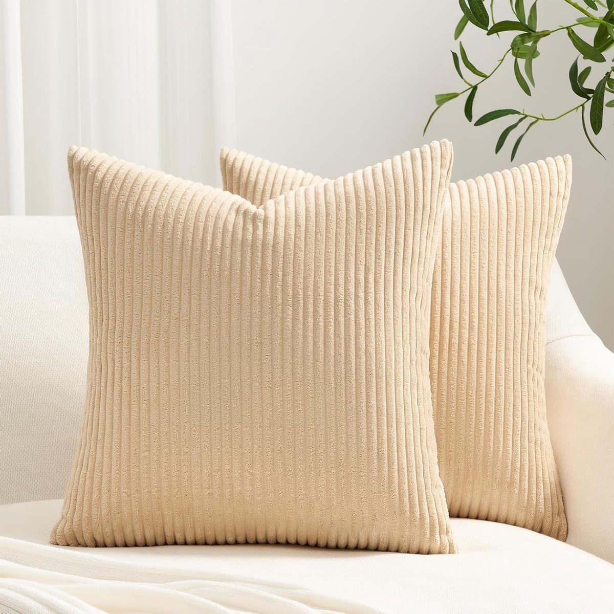 Set van 2 Corduroy Kussenhoezen 40x40cm voor Sofa en Slaapkamer - Zachte Kussenhoezen in Khaki voor Woonkamer en Kantoor