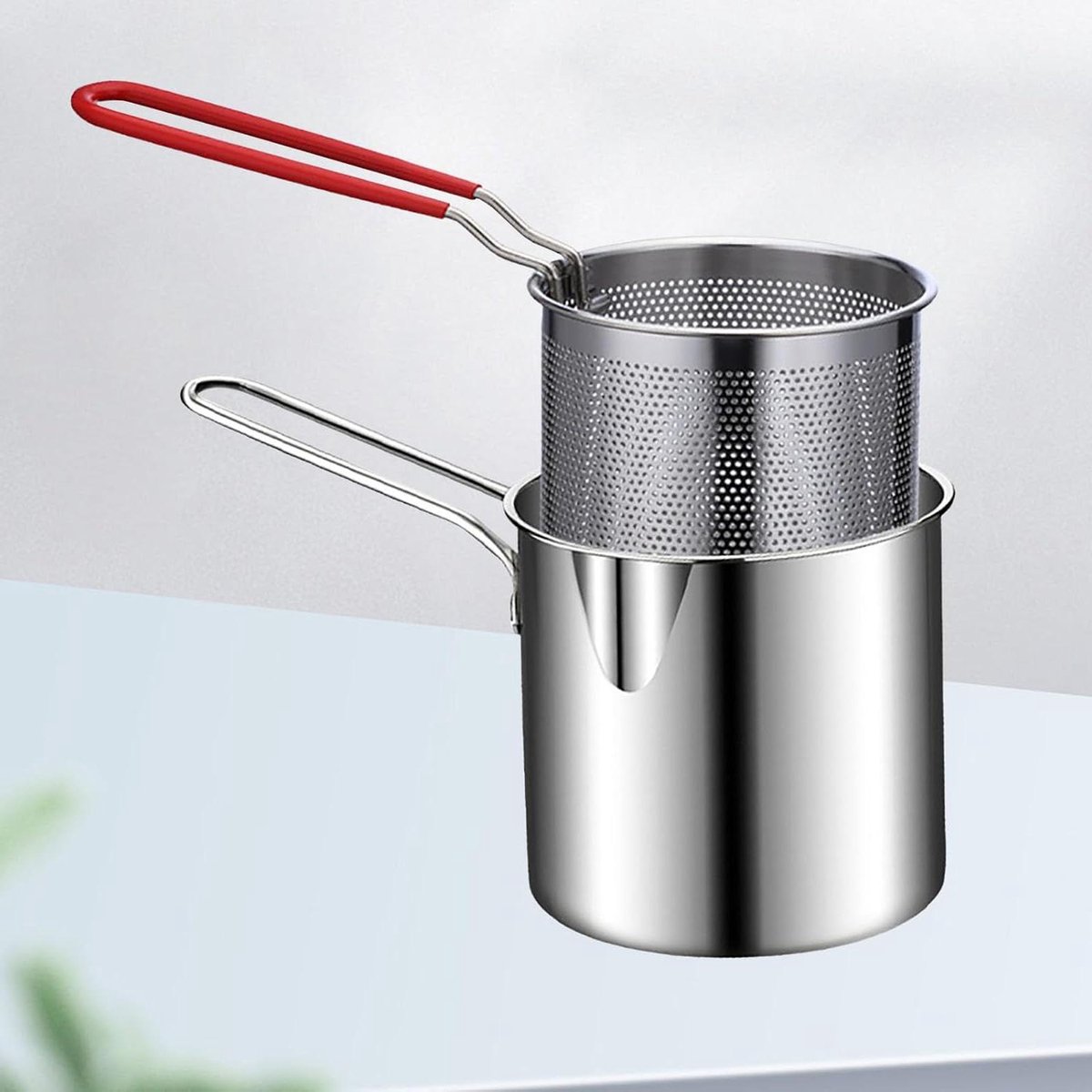 Mini Frituurpan - Kleine Koekenpan - Thuis Frituren - Ingebouwde Zeef - 27D x 15B x 13H cm - Zilver