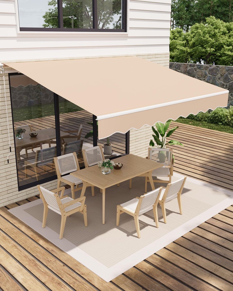 Zonnescherm Knikarmscherm 350x250cm - UV50+ & Waterafstotend - Met Draaimechanisme en Muurbevestiging - Lengte en Hoek Verstelbaar - Balkon Terras Zonwering - Uittrekbaar Scherm - Kaki