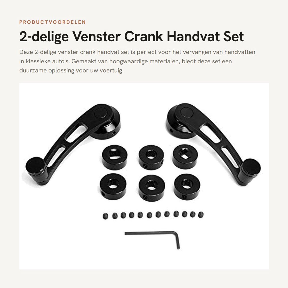 Dailygoods- Vensterhandvat Set van 2 - Raam Crank - Accessoires - Schroeven - Zeshoekige Schroevendraaier - Geschikt voor Klassieke Auto - Raamwinder