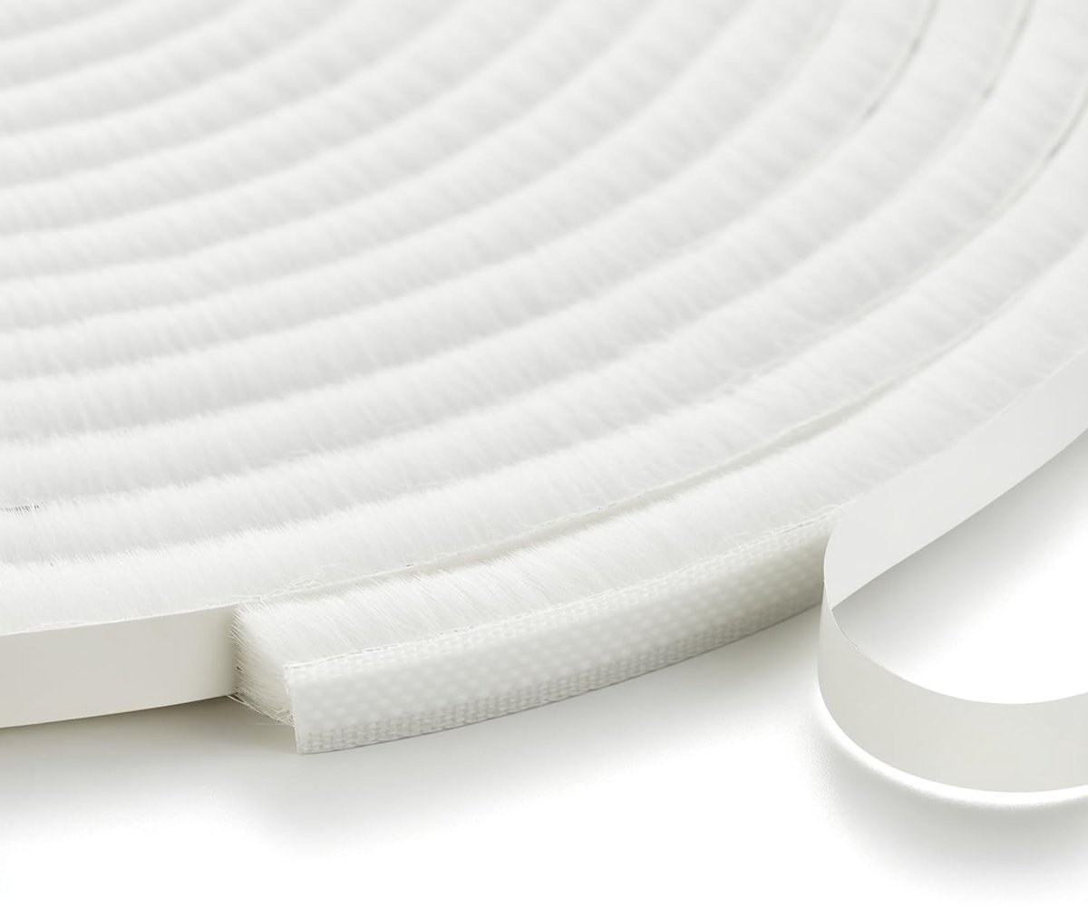 Dailygoods- Tochtwerende Band 10 Meter - Zelfklevende Raamafdichtingskit - Borstel Weerstrip 9 mm (B) x 23 mm (D) - Luchtstopper - Voor Schuifdeuren - Wit - Raamafdichting