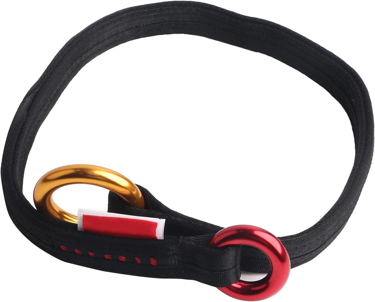 Klimlijn met Dubbele Ophangringen - Veiligheidskoord Werklijn - Klimmen en Redden - Premium Polyester Singelband - 90 cm - Rood/Goud