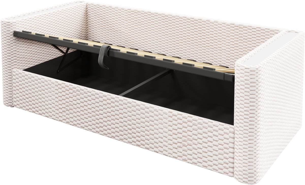 COVREO Slaapbank 90x200 cm beige, LED, opbergruimte, zonder matras