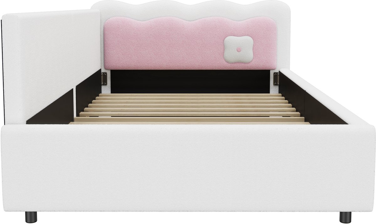 COVREO Slaapbank 209x98 cm – wit met MDF en stof, LED-verlichting, lattenbodem, zonder matras