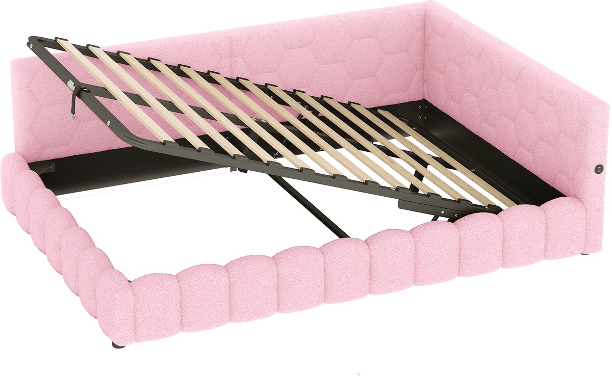 COVREO Bedbank 140x200 cm - roze stof, opbergruimte, zonder matras Pink
