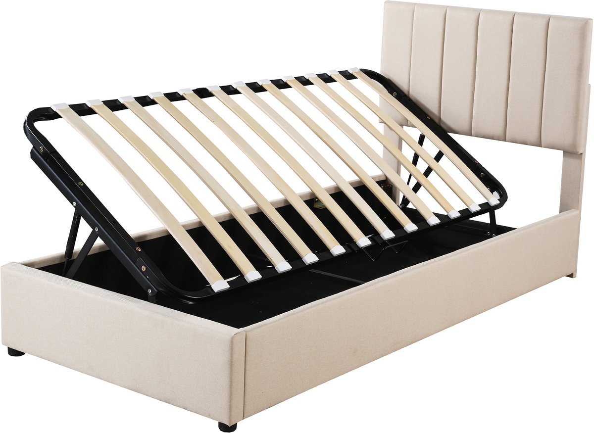 COVREO Bedframe 90x200 cm beige, met opbergruimte, zonder matras