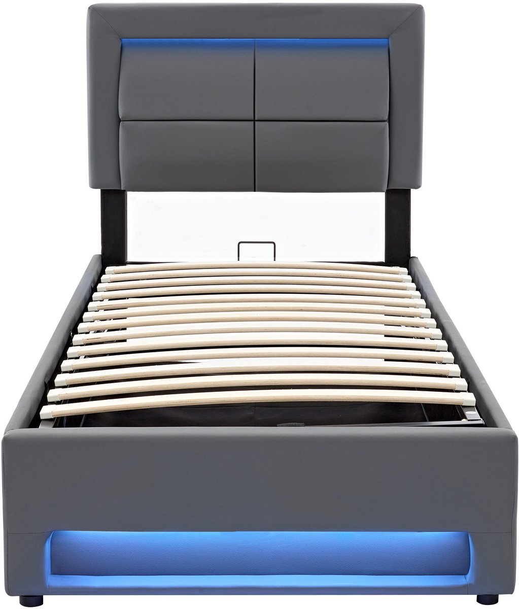COVREO Bedframe 90 x 200 cm grijs kunstleer met LED en USB zonder matras