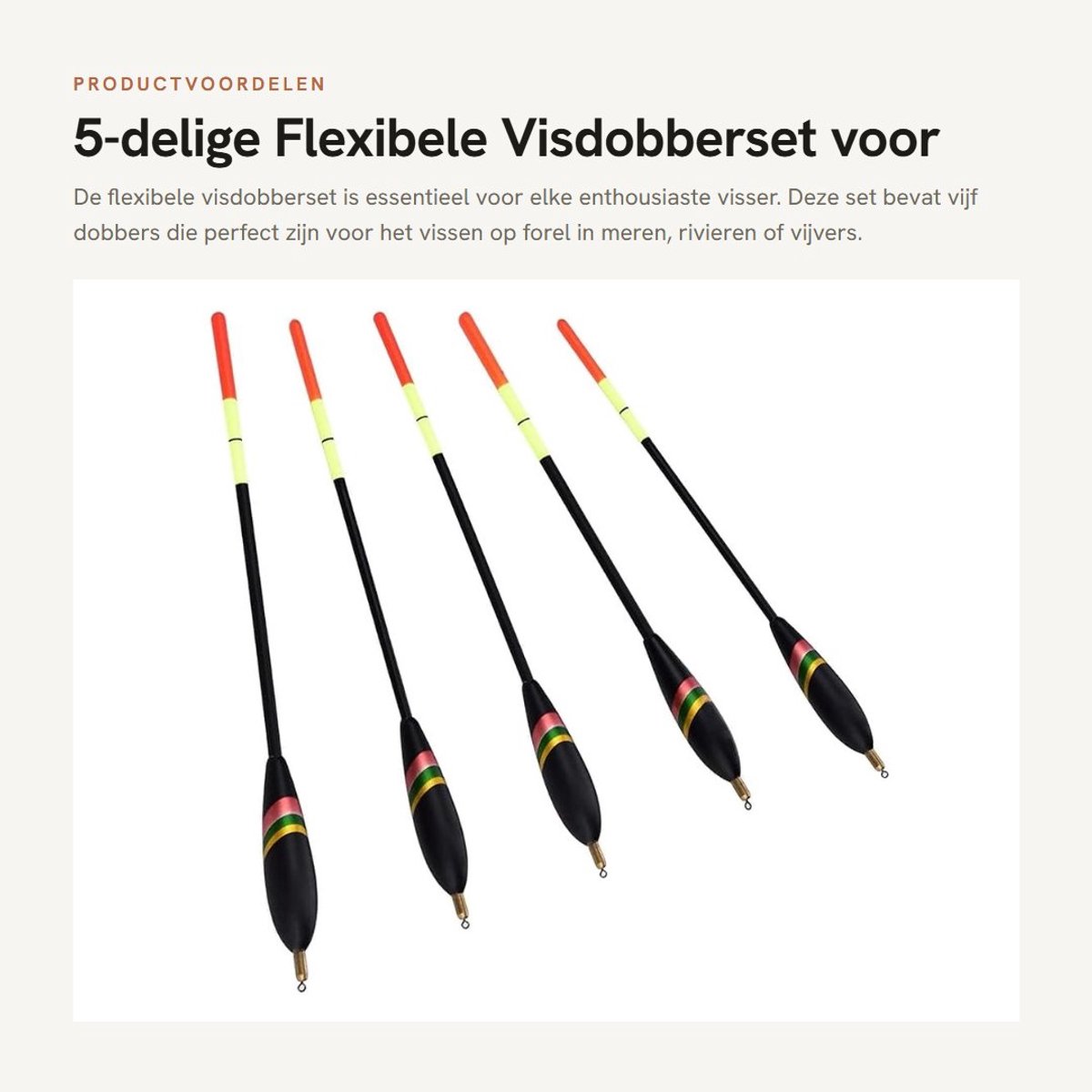 Dailygoods- Visdobberset 5-delig - Flexibele Waggler Drijvers - Perfect voor Forelvissen - Laadvermogen 2,5 g - Sterke Kleuren - Geschikt voor Meer/Rivier/Vijver - Dobbers