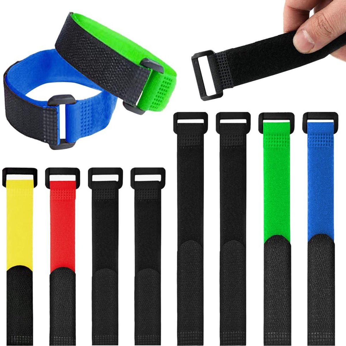 Dailygoods- Kabelbinders 8 stuks - Herbruikbare Klittenband Kabelbinders - Duurzaam Nylon - Verstelbare Cinch-Riemen - Multicolor - 20/30 cm