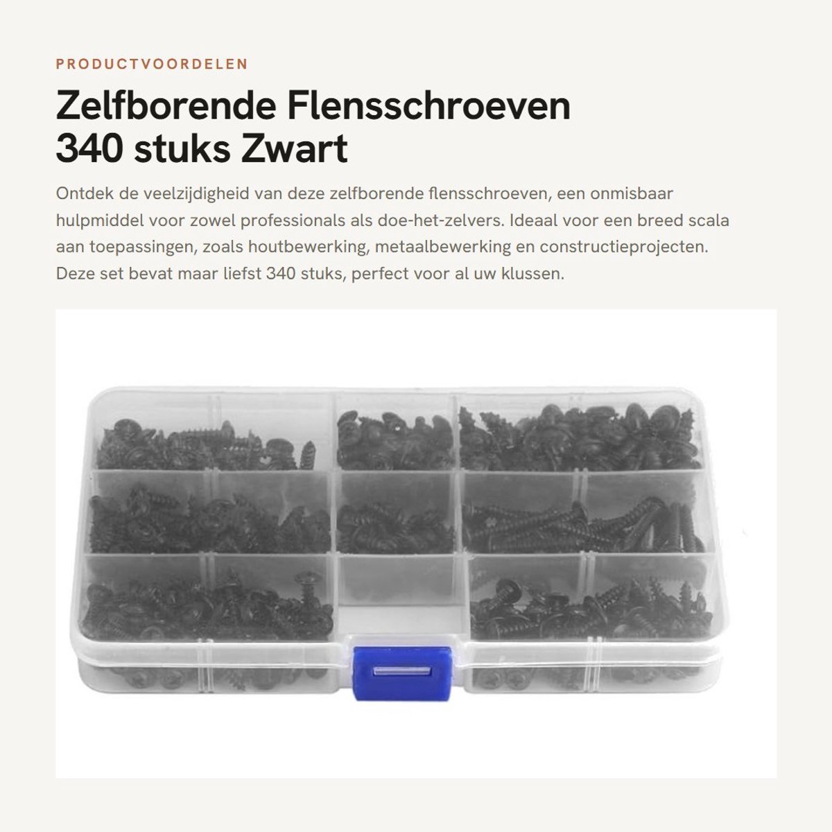 Dailygoods- Flensschroeven Set - 340 Stuks - Zwart - Corrosiebestendig - Roestbescherming - Kleurgecodeerde Dozen - Hoogwaardige Kwaliteit - Schroeven