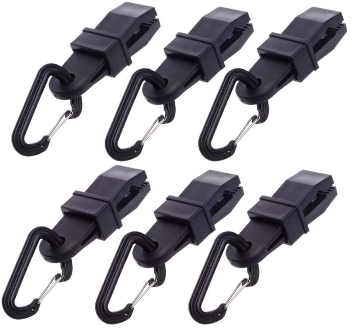Dailygoods- Tentclips D-vormig - Grote Zeildoekclips - 6 Stuks - Schuifstangvergrendeling - Zwart - Afmetingen 80x30x20 mm