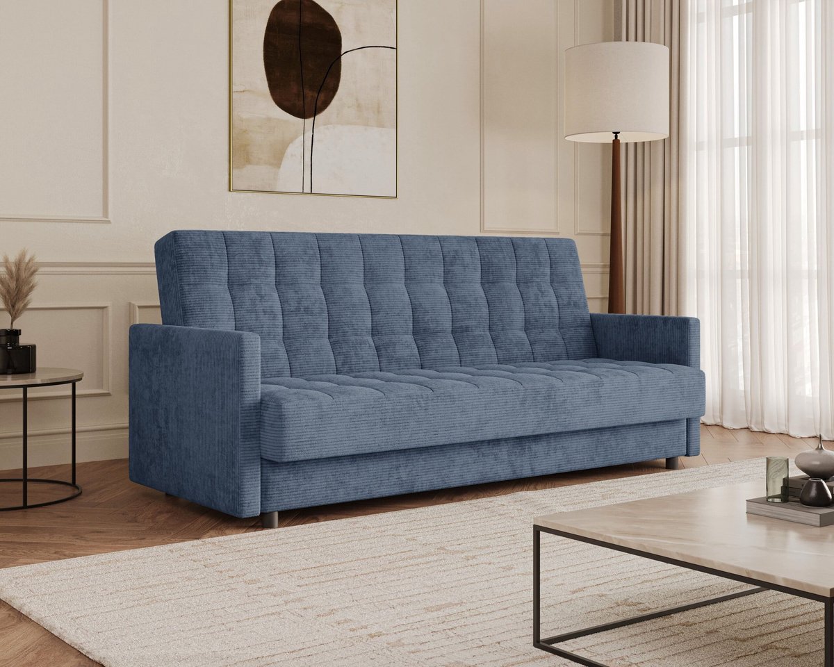 AJE Meubles B.V. Slaapbank Tina met slaapfunctie en opbergruimte - 3-zits - 211 x 97 x 90 cm - Donkerblauw (Lincoln 77D)