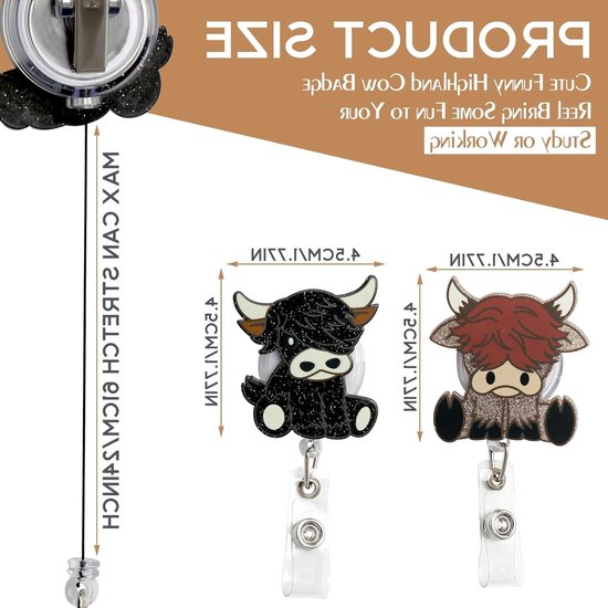 Set van 2 Retractable Badge Holders met Schattige Hoogland Runderen voor ID Kaarten - Ideaal voor Ziekenhuis, Kantoor en Schoolgebruik — afbeelding 5