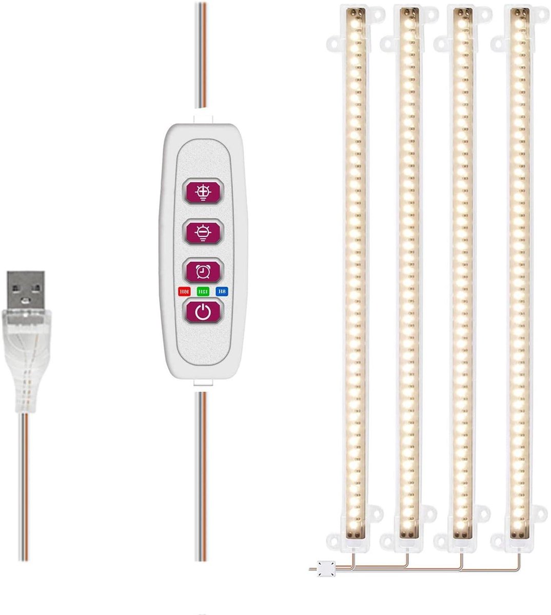 LED Groeilamp Strip - Plantenlamp Volledig Spectrum - Planten Groeien Stimuleren - 5 Helderheidsniveaus - 30 cm - Helder Wit
