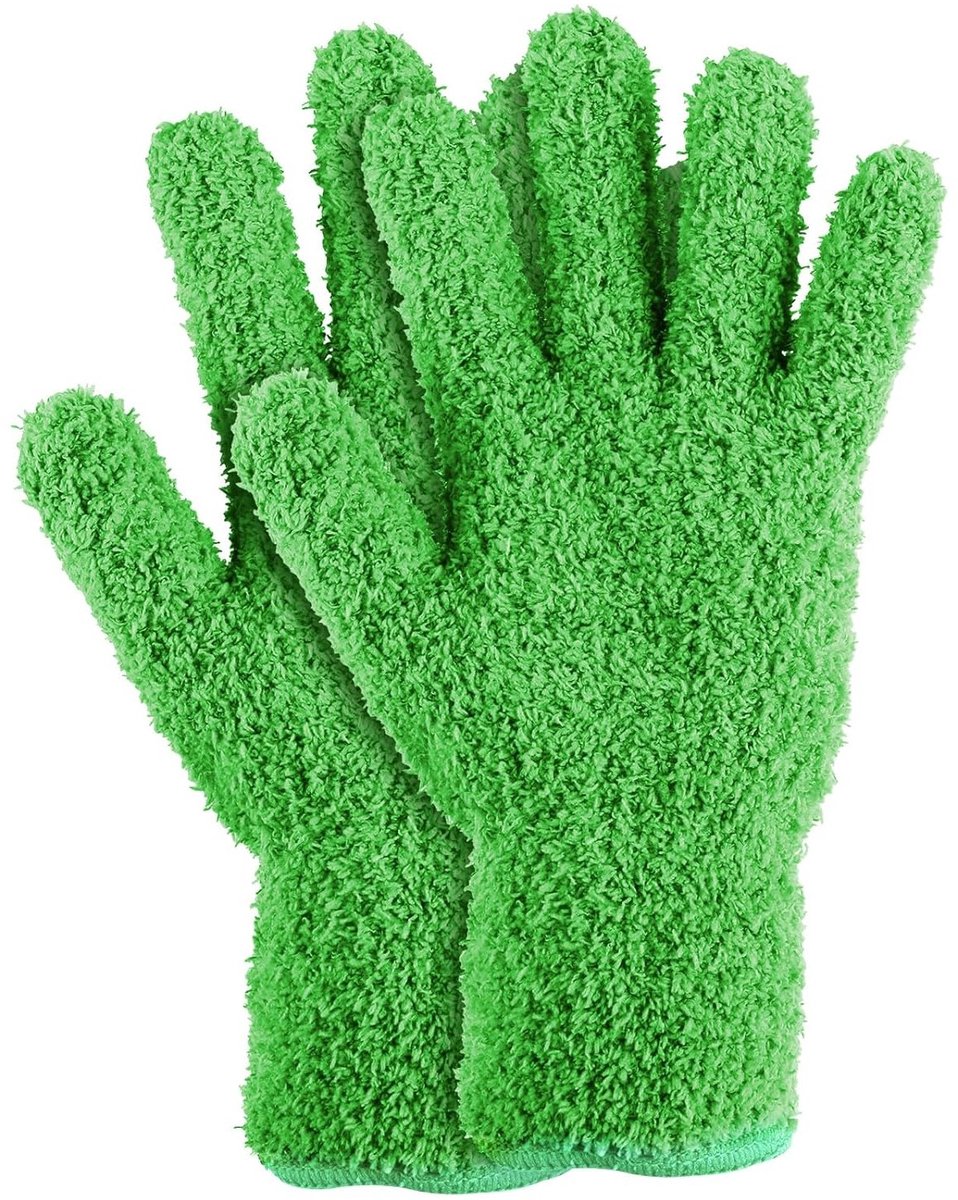 2 Stuks Microvezel Stofhandschoenen voor Auto en Huishouden - Herbruikbare Coral Fleece Schoonmaakhandschoenen voor Keuken, Meubels en Planten (Donkergroen)