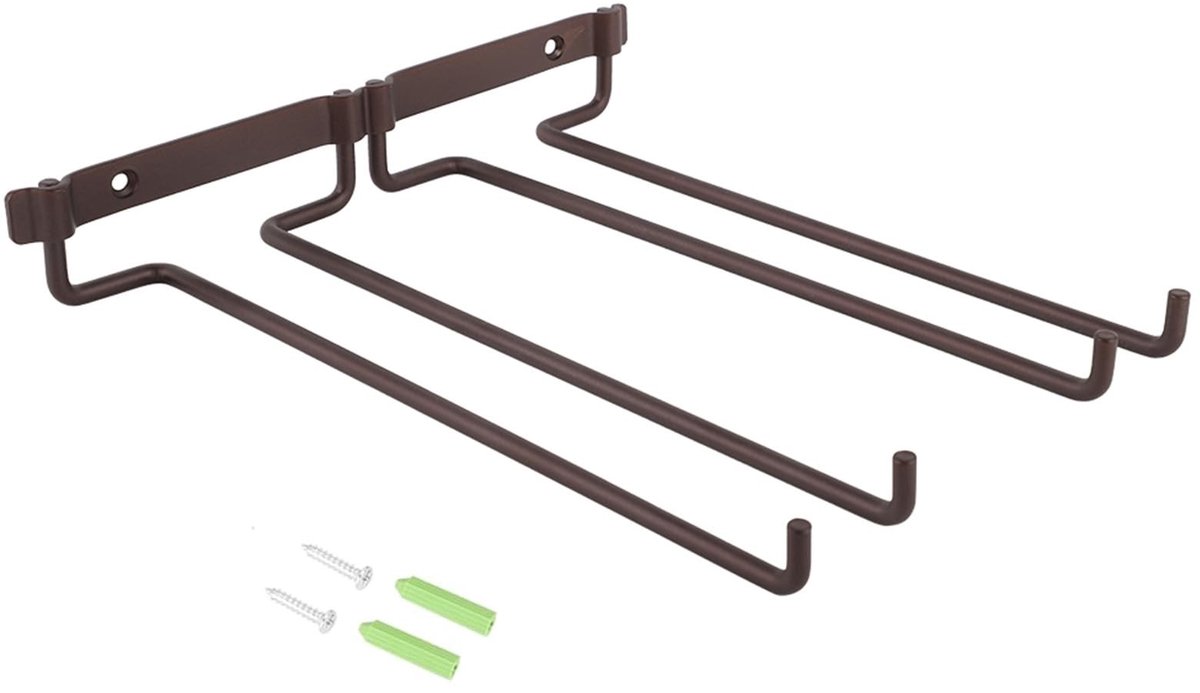 Dailygoods- Wijnglashouder wandgemonteerd - dubbele steelglashouder - bronskleurig - ijzerdraad - ruimtebesparend - afmetingen 27 x 24 x 4 cm - Glashouder