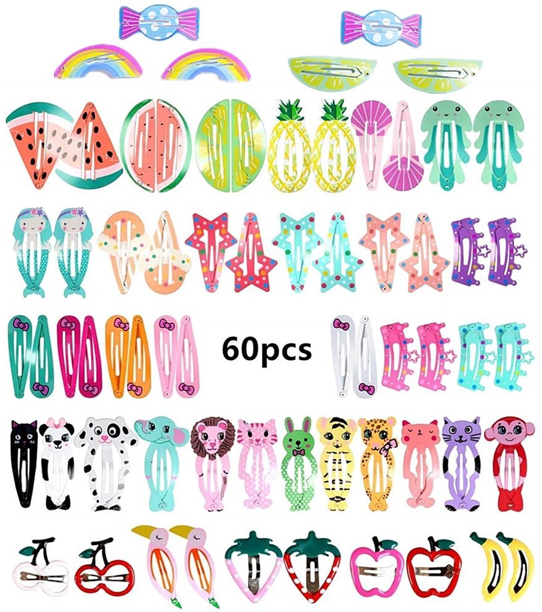 Dailygoods- Haarspelden 60 Stuks - Karikatuurontwerp - Fruit/Dieren - Haaraccessoires voor Kinderen - Decoratie voor Meisjes - Hoge Kwaliteit - Haarclips