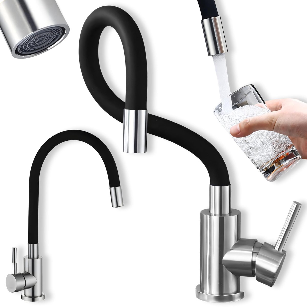 Dailygoods- Keukenkranen met uittrekbare uitloop - 360° draaibaar - Roestvrij staal - Verstelbare hoogte - Flexibele spuitkop - Eenvoudige montage - Keukenmengkraan