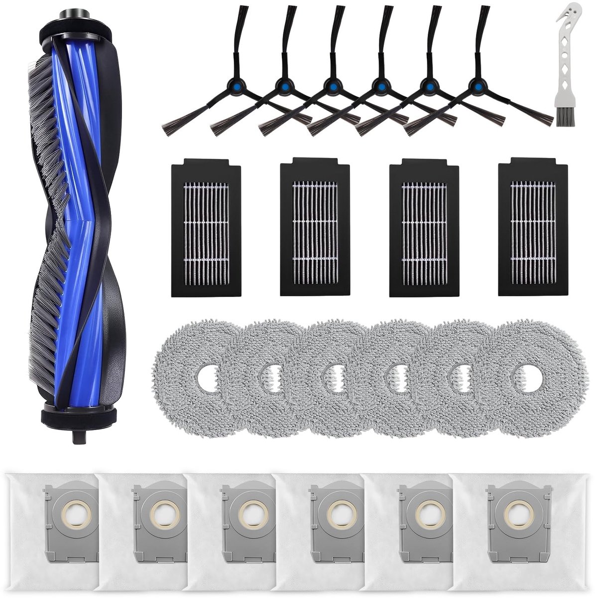 Dailygoods- Accessoire Set Hoogwaardige Onderdelen - 1 Hoofdborstel - 4 Filters - 6 Stofzuigerzakken - 6 Mopdoeken - 6 Zijborstels - Stofzuigeraccessoires