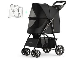 Zenzee® - Poussette pliable pour chien – Avec housse de pluie - Pour petits et moyens chiens - Jusqu'à 15 kg - Noir – Chariot pour chien – Poussette